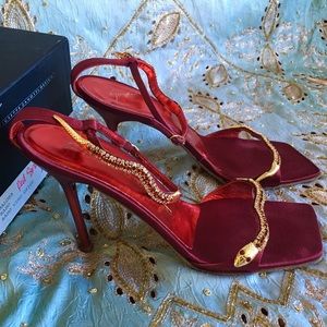 Giuseppe Zanotti Red Silk Shoes Ankle Wrap